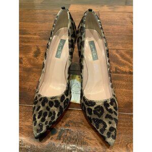 SJP Brown Sparkly Leopard Print Fawn Pointed Toe Heels, Size 38.5 (IT) 8.5 (US)